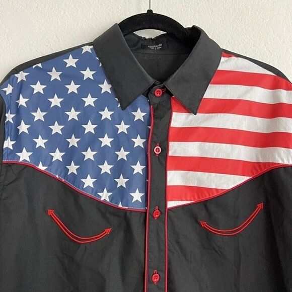 Coofandy Mens Button Front Shirt Western American Flag Long Sleeve Collar Large - Picture 5 of 10